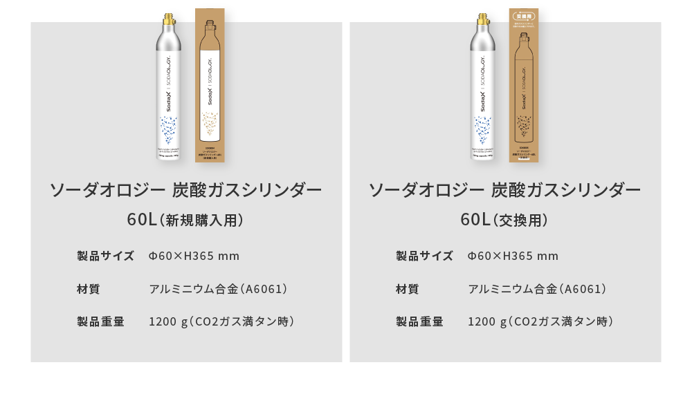 ソーダオロジー 炭酸ガスシリンダー60L（新規購入用）ソーダオロジー 炭酸ガスシリンダー60L（交換用）